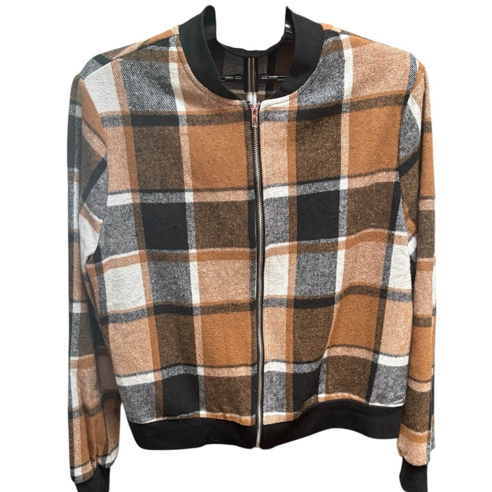 🌺Plaid Women's Jacket - Black, Brown, and White, 2XL